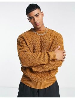 heavy cable knit sweater in mid brown