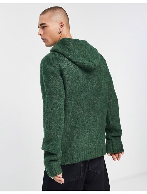 ASOS DESIGN relaxed knitted sweater with hood in green