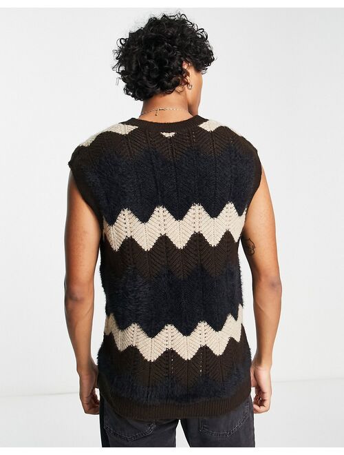 ASOS DESIGN textured knitted tank with zig zag detail in black