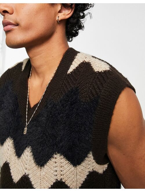 ASOS DESIGN textured knitted tank with zig zag detail in black