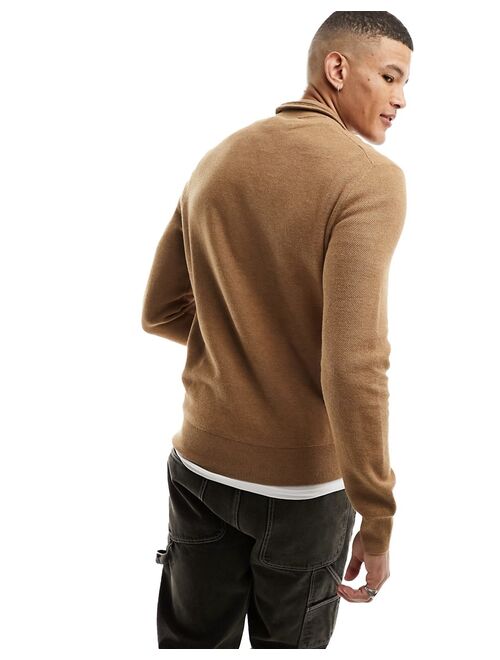 Polo Ralph Lauren icon logo half zip heavyweight cotton knit sweater in tan heather