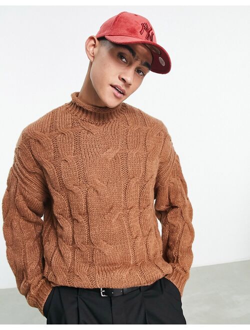 ASOS DESIGN cable knit sweater in brown