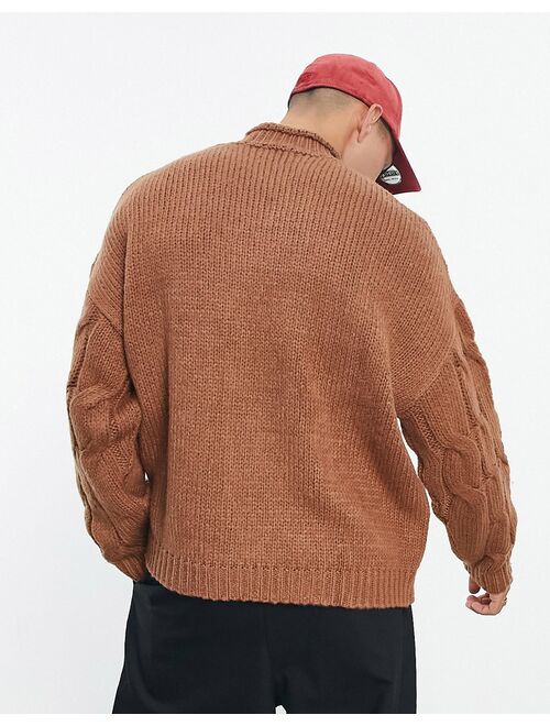 ASOS DESIGN cable knit sweater in brown