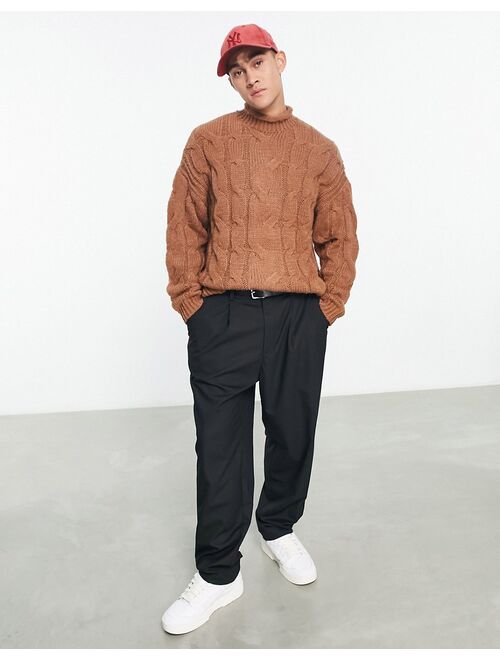 ASOS DESIGN cable knit sweater in brown