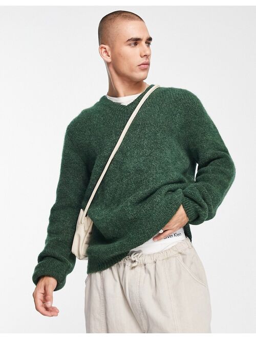 ASOS DESIGN relaxed V-neck knitted sweater in green