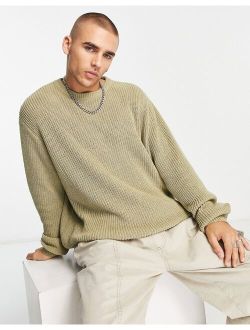 knitted oversized fisherman rib sweater in washed green
