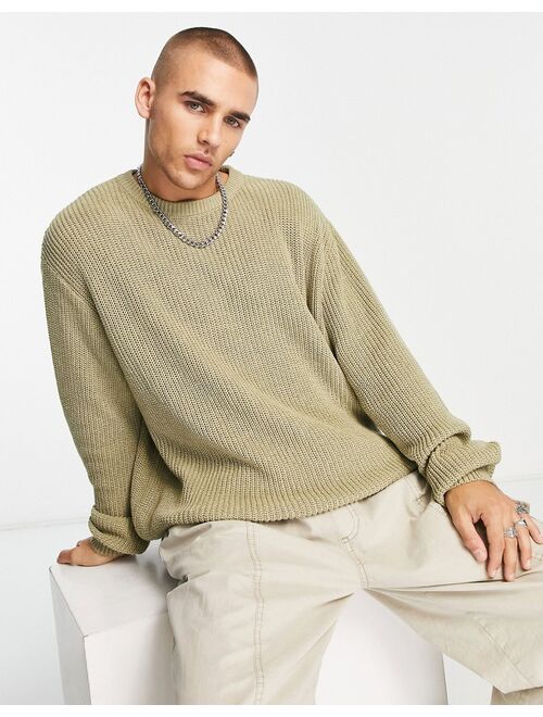 ASOS DESIGN knitted oversized fisherman rib sweater in washed green