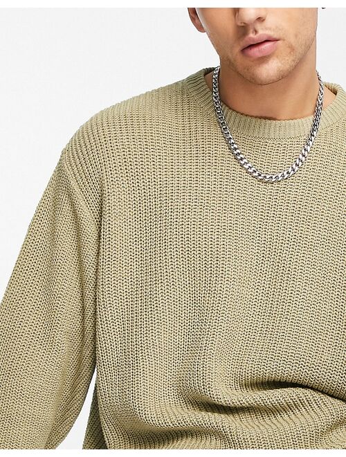ASOS DESIGN knitted oversized fisherman rib sweater in washed green
