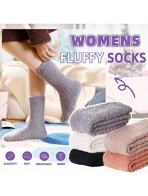 AMENLAN Women Fuzzy Slipper Socks Winter Microfiber Soft Cozy Plush Fluffy Socks Warm Comfy Thermal Home Sleeping Socks