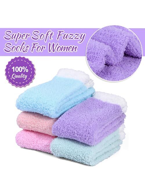 Aivanart Fuzzy Socks for Women,6 Pairs Soft Fluffy Cozy Slipper Socks,Comfy Warm Winter Sleep Plush Bed Socks for Valentine's Day Gifts