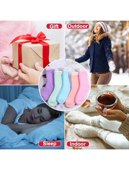 Aivanart Fuzzy Socks for Women,6 Pairs Soft Fluffy Cozy Slipper Socks,Comfy Warm Winter Sleep Plush Bed Socks for Valentine's Day Gifts
