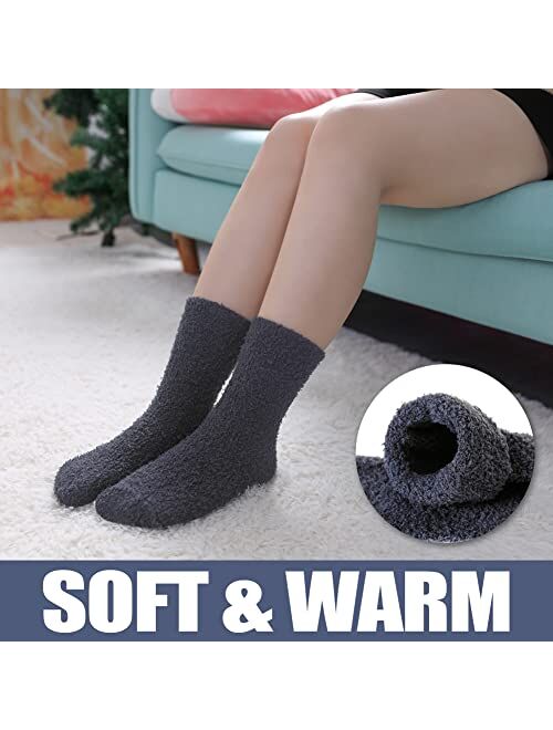 CHOWISH Womens Fuzzy Slipper Socks Super Soft Microfiber Fluffy Cozy Winter Warm Fuzzy Crew Socks