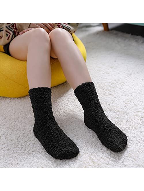 CHOWISH Womens Fuzzy Slipper Socks Super Soft Microfiber Fluffy Cozy Winter Warm Fuzzy Crew Socks
