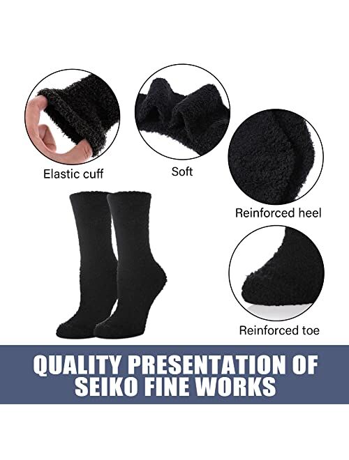 CHOWISH Womens Fuzzy Slipper Socks Super Soft Microfiber Fluffy Cozy Winter Warm Fuzzy Crew Socks