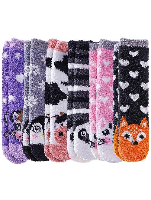 DYW 6 Pairs Fuzzy Socks for Womens Plush Microfiber Soft Fluffy Slipper Socks Winter Warm Cozy Home Sleeping Socks