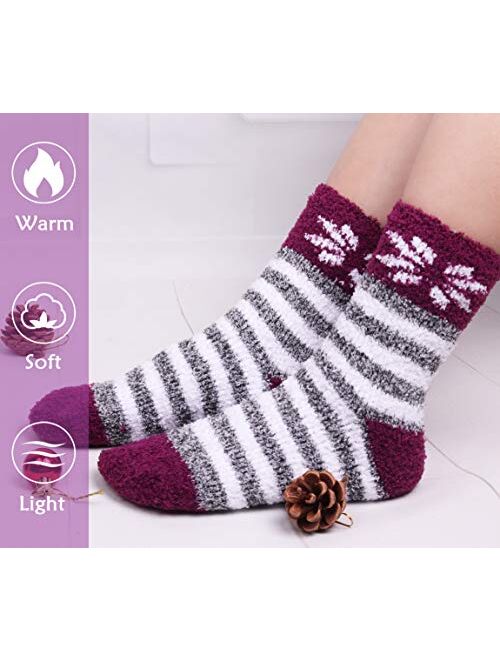 Toes Home Plush Slipper Socks Women - Colorful Warm Fuzzy Crew Socks Cozy Soft for Winter Indoor