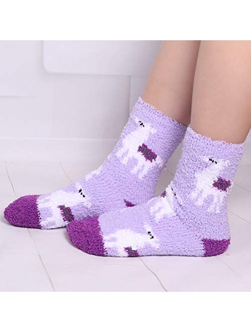 Toes Home Plush Slipper Socks Women - Colorful Warm Fuzzy Crew Socks Cozy Soft for Winter Indoor