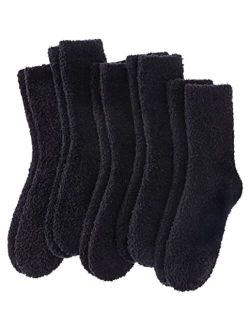 FNOVCO Womens Fuzzy Socks Cozy Soft Fleece Fluffy Warm Slipper Socks Winter Plush Crew Socks for Women 6 or 5 Pairs