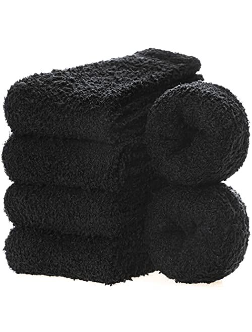 FNOVCO Womens Fuzzy Socks Cozy Soft Fleece Fluffy Warm Slipper Socks Winter Plush Crew Socks for Women 6 or 5 Pairs