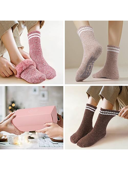 HUGSWEET Thermal Socks, Anti Slip Hospital Socks Plush Slipper Grip Socks Women Winter Soft Warm Cozy Socks Fluffy Socks