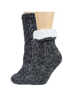 Tough Land Slipper Socks for Women with Grippers Non Slip, Sherpa Lined Slipper Socks