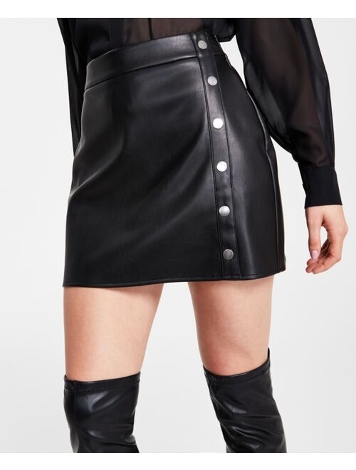 BAR III Women's Faux-Leather Studded Mini Skirt, Created for Macy's