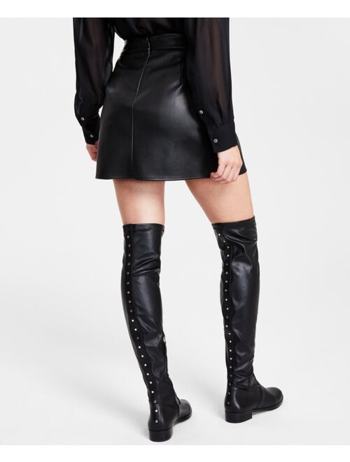 BAR III Women's Faux-Leather Studded Mini Skirt, Created for Macy's