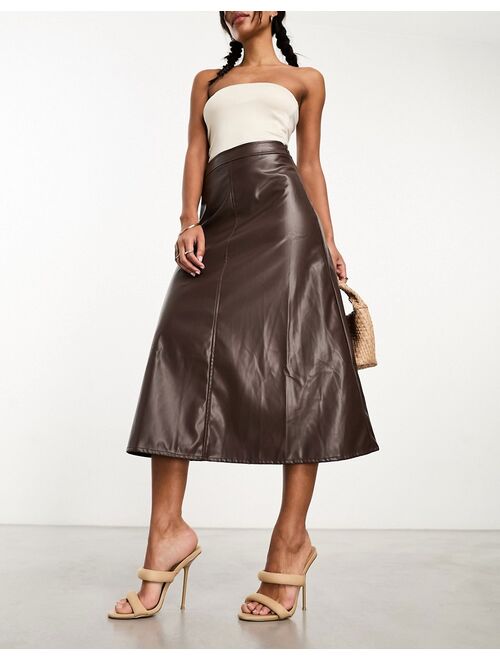 Glamorous A-line midi skirt in chocolate PU