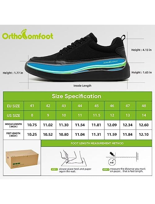 OrthoComfoot Mens Orthopedic Pain Relieve Shoes with Arch Support, Soft Supportive Shoes for Walking, Comfortable Plantar Fasciitis Sneakers with Cushioned Sole