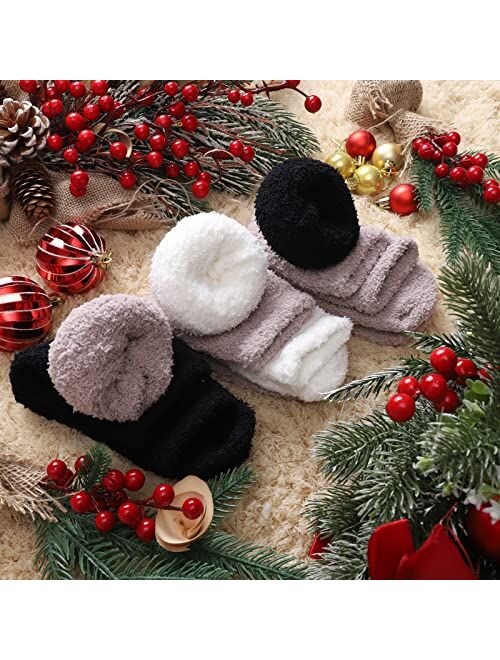 Oricordis Fuzzy Socks for Women, Soft Cozy Fluffy Plush Stocking Super Warm Thick Winter Sleep Socks Microfiber Slipper Cabin Fleece Socks 5 Pairs for Home Indoor