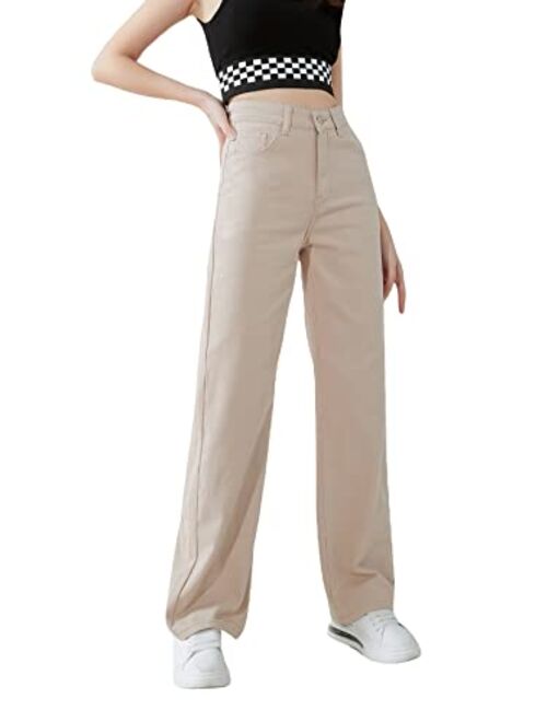 SweatyRocks Girl's High Waisted Solid Straight Leg Jeans Casual Loose Denim Pants