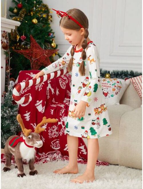 Shein Young Girl 1pc Christmas Print Contrast Binding Nightdress