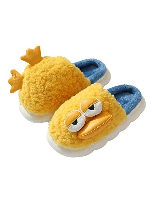 Rungion Women Men Trendy Fluffy Faux Fur Warm Soft House Slippers Funny Cute Lying Flat Duck Animal Indoor Outdoor Fashion Shoes
