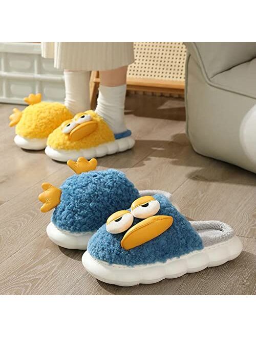 Rungion Women Men Trendy Fluffy Faux Fur Warm Soft House Slippers Funny Cute Lying Flat Duck Animal Indoor Outdoor Fashion Shoes