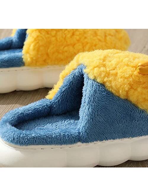 Rungion Women Men Trendy Fluffy Faux Fur Warm Soft House Slippers Funny Cute Lying Flat Duck Animal Indoor Outdoor Fashion Shoes
