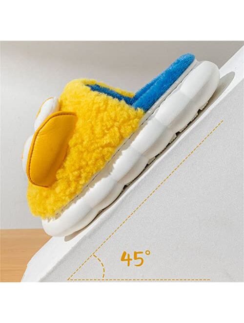 Rungion Women Men Trendy Fluffy Faux Fur Warm Soft House Slippers Funny Cute Lying Flat Duck Animal Indoor Outdoor Fashion Shoes