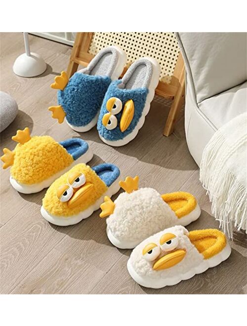 Rungion Women Men Trendy Fluffy Faux Fur Warm Soft House Slippers Funny Cute Lying Flat Duck Animal Indoor Outdoor Fashion Shoes