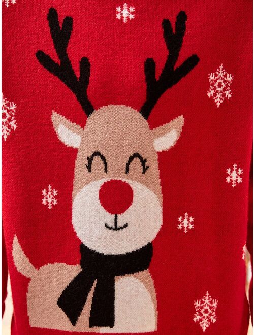 SHEIN Tween Boy 1pc Christmas Elk Pattern Drop Shoulder Sweater