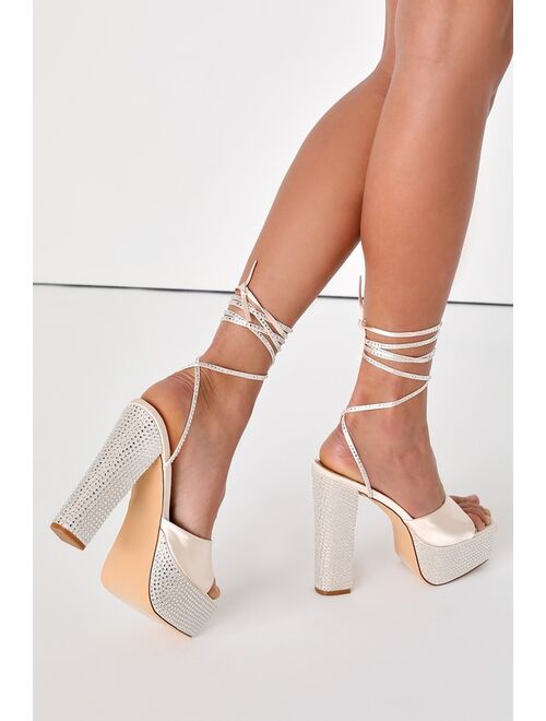 Lulus Chantry Light Nude Rhinestone Lace-Up Platform High Heel Sandals