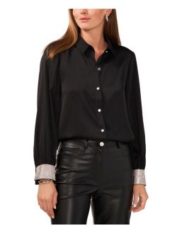 Women's Embellished-Cuff Button Shirt