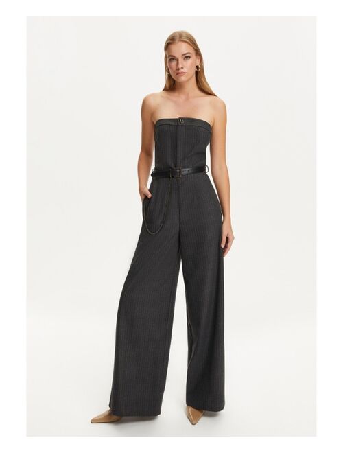 NOCTURNE Women's Belted Striped Jumpsuit
