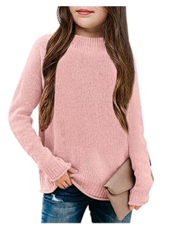 thefabland Girl's Long Sleeve Sweater Mock Neck Fall Soft Knit Pullover Jumper Tops