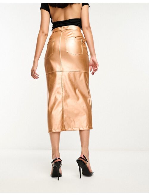 Extro & Vert extreme midi leather look skirt in rose gold metallic