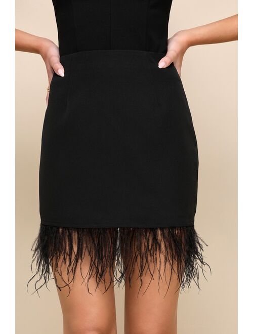 Lulus Upscale Vision Black Feather Mini Skirt