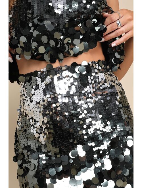 Lulus Sparkle Era Silver Sequin High-Waisted Mini Skirt