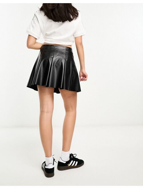 ASOS DESIGN faux leather box pleat micro mini skirt in black