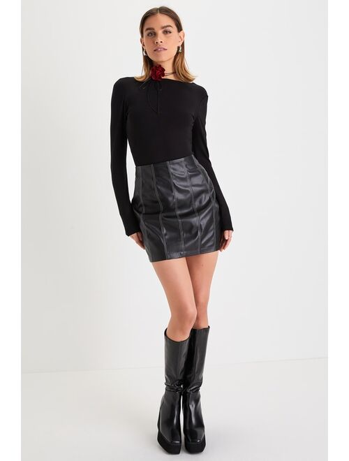 Lulus Edgy Icon Black Vegan Leather High-Rise Mini Skirt