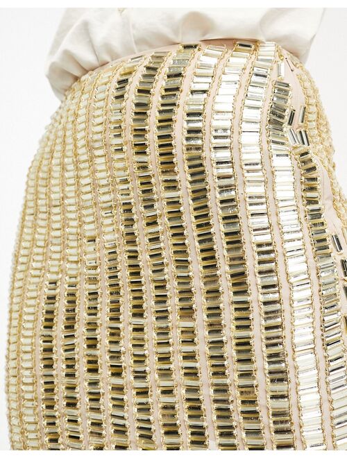 ASOS DESIGN all over gem embellishment mini skirt in gold