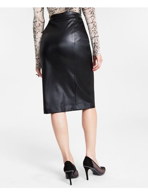 BAR III Women's Faux-Leather Zip-Front Midi Skirt, Created for Macy's