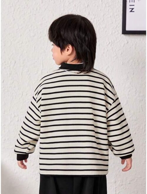 SHEIN Kids KDOMO Young Boy Striped Long Sleeve Spliced Polo Shirt